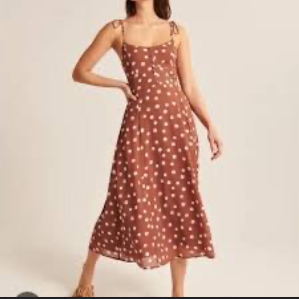Abercrombie & Fitch brown with white polka dots midi dress
